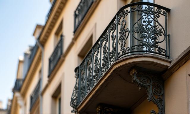 Balcon en fer forgé orné