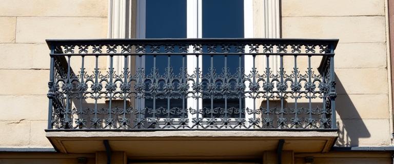 Ancien balcon en fer forgé restauré